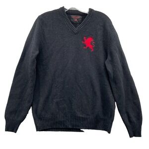 Express LambsWool Sweater Medium Black Lion Logo Grunge Y2k Preppy Academia 90s